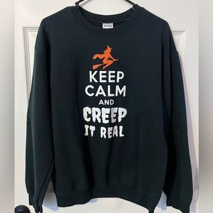 Gildan Halloween Crewneck Sweatshirt ‘Keep calm & creep it real’.